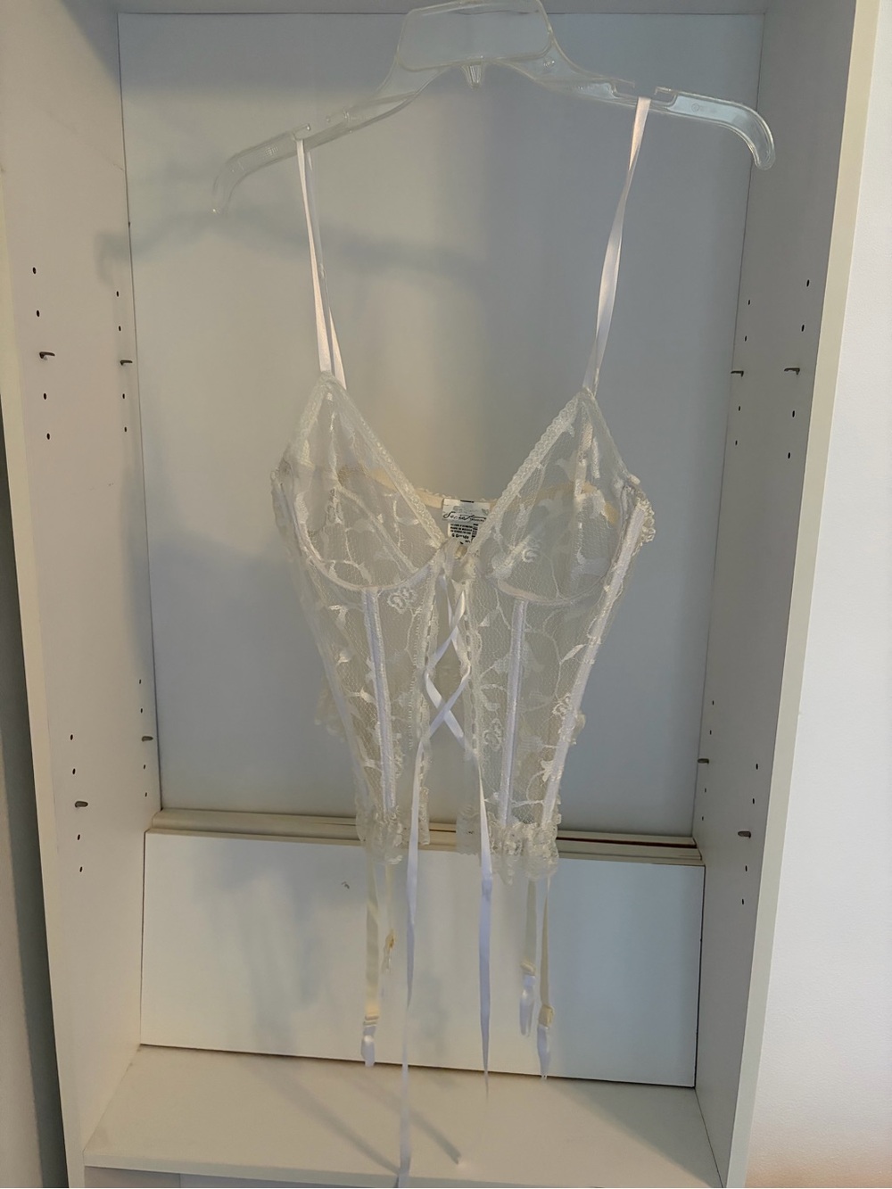 Sheer Lace Garter Bustier in Ivory